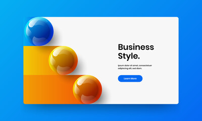 Fresh cover design vector layout. Colorful 3D spheres website illustration.