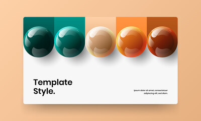 Simple annual report vector design layout. Multicolored 3D spheres placard concept.