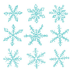 Set of cute hand drawn snowflakes. Christmas and New Year doodle clipart