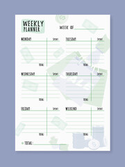Weekly planner template minimalist planners organizer page vector design Planner blank template. - obrazy, fototapety, plakaty