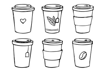 Cute cup of tea and coffee illustration. Simple cup clipart. Cozy home doodle set