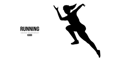Abstract silhouette of a running athlete on white background. Runner woman are running sprint or marathon. Vector illustration