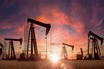 Fototapeta premium Landscape with Oil wells