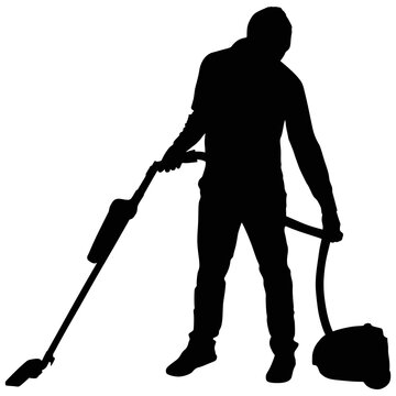 recommend clip art: Young man with vacuum cleaner