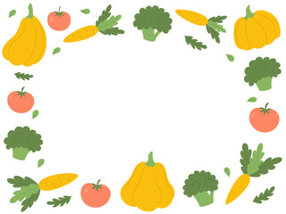 Set of vegetables. Broccoli, pumpkins, carrots, tomatoes. Vector illustration in flat style.
