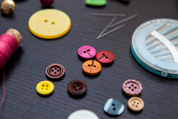 sewing threads, buttons, needles, art and handswork for children