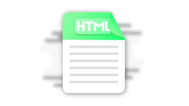 HTML file icon. Flat design graphic. Animation HTML icon. Motion design isolated on white background