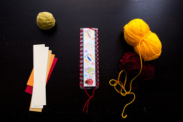 bookmark for books, Art and handswork for children with woolen threads