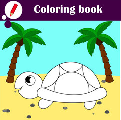 Educational game for children. Cute turtle. Coloring book