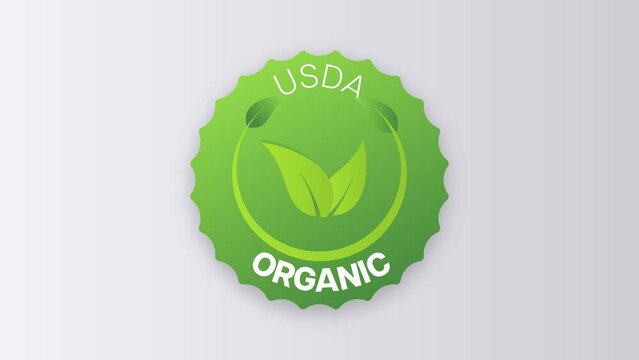 USDA organic animation icon circle badge sign. Non Genetically modified organism emblem sticker. Organic food stamp
