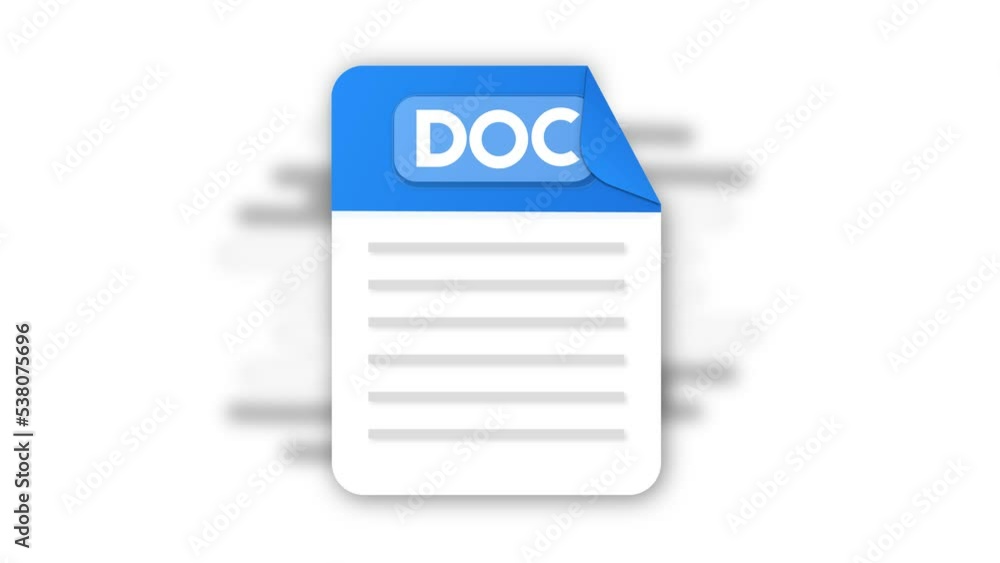 Poster DOC file icon. Flat design graphic. Animation DOC icon. Motion design isolated on white background