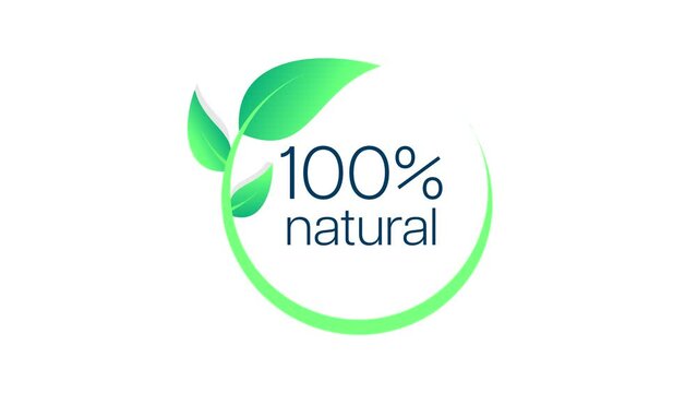 100 percent natural animation icon circle badge sign. Non Genetically modified organism emblem sticker. Organic food stamp