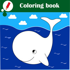 Educational game for children. Cute whale. Coloring book