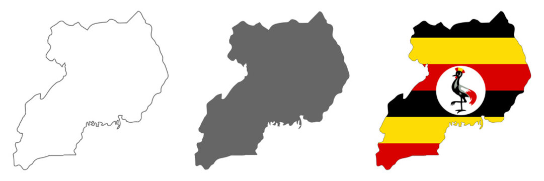 Highly detailed Uganda map with borders isolated on background