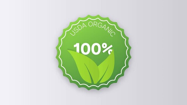 USDA organic animation icon circle badge sign. Non Genetically modified organism emblem sticker. Organic food stamp