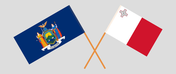 Crossed flags of The State of New York and Malta. Official colors. Correct proportion