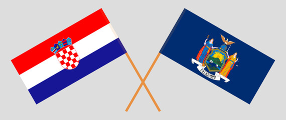 Crossed flags of Croatia and The State of New York. Official colors. Correct proportion