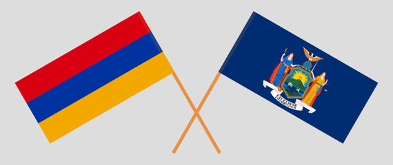 Crossed flags of Armenia and The State of New York. Official colors. Correct proportion