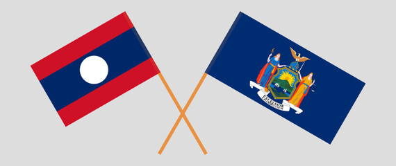 Crossed flags of Laos and The State of New York. Official colors. Correct proportion