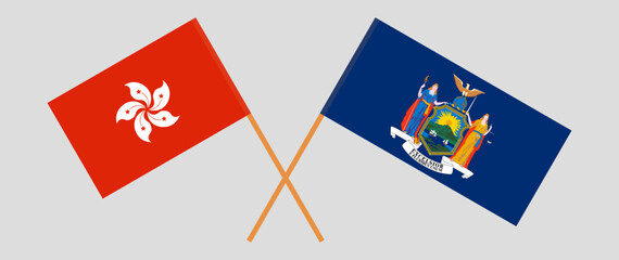 Crossed flags of Hong Kong and The State of New York. Official colors. Correct proportion