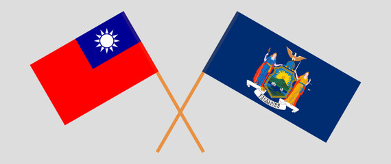 Crossed flags of Taiwan and The State of New York. Official colors. Correct proportion