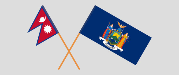 Crossed flags of Nepal and The State of New York. Official colors. Correct proportion