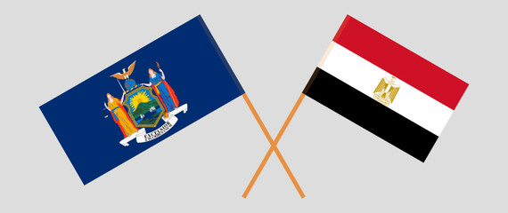 Crossed flags of The State of New York and Egypt. Official colors. Correct proportion