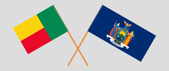 Crossed flags of Benin and The State of New York. Official colors. Correct proportion