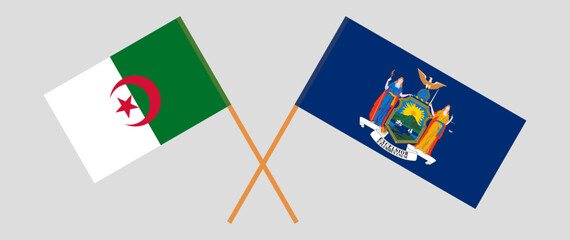 Crossed flags of Algeria and The State of New York. Official colors. Correct proportion