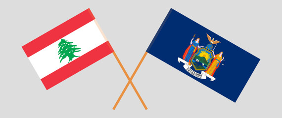 Crossed flags of the Lebanon and The State of New York. Official colors. Correct proportion