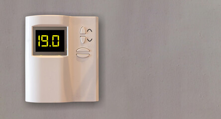 Energy saving temperature. Home thermostat to 19 Celsius degrees.