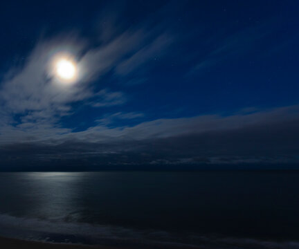 Moon On A Cloudy Night Over Myrtle Beach