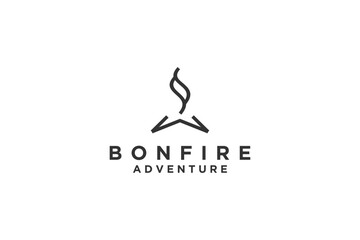 Bonfire smoke camp logo design adventure outdoor icon symbol camping illustration line style