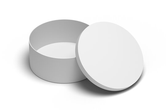 Transparent PNG illustration with mockup template of opened round empty white box. 3d illustration.