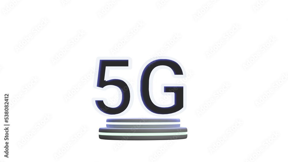 Poster high speed 5g network connection over neon podium in 3d render.