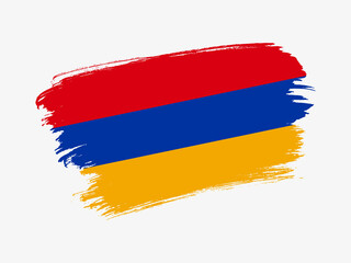 Fototapeta premium Armenia flag made in textured brush stroke. Patriotic country flag on white background