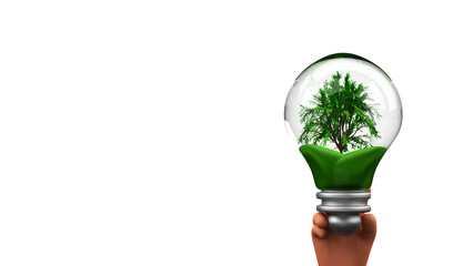 3D Human Hand Holding Eco Friendly Bulb And Copy Space.