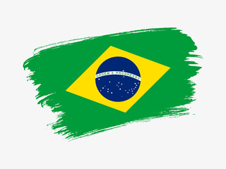 Brazil flag made in textured brush stroke. Patriotic country flag on white background