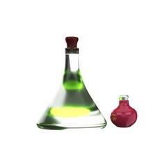 Obraz na płótnie Canvas 3D Render Of Potion Bottles Icon In Red And Green Color.