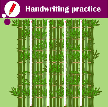 Tracing lines for kids with bamboo stalks. Straight lines. Handwriting practice © Dreambook