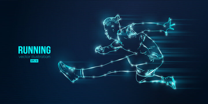 Abstract silhouette of a running athlete on blue background. Runner man are running sprint or marathon. Vector illustration