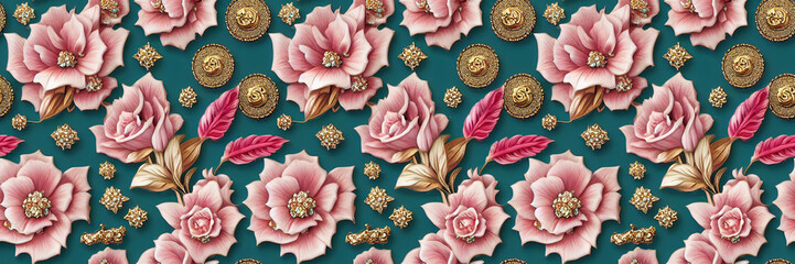 Beautiful floral wallpaper. Seamless repeat pattern for wallpaper, fabric and paper packaging, curtains, duvet covers, pillows, digital print design. digital art