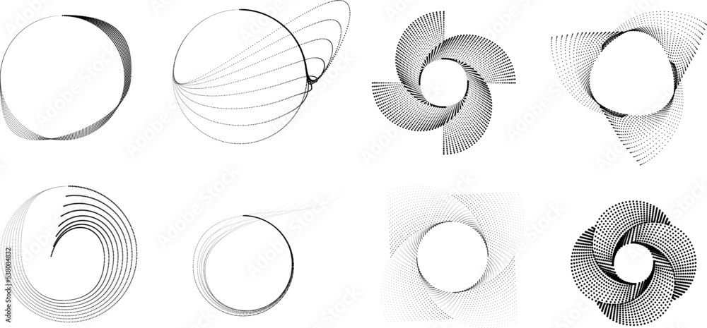 Poster abstract geometric circles with halftone dots. vector rotating dotted line design . transparent desi