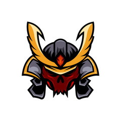 Skull Samurai with Scary Face and Coll Samurai Helmet Design Illustration.Designs Concept for T-shirts, Tattoos, Stickers, Gaming Logos or Posters.
