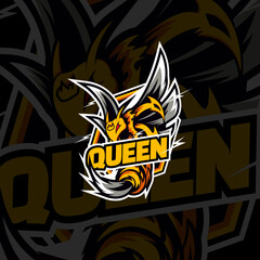 Angry Queen Bee Gaming Logo Sport and E sport Team Mascot Logo with Modern Desaign IllustrationDesigns Concept for T-shirts, Tattoos, Stickers, Gaming Logos or Posters.