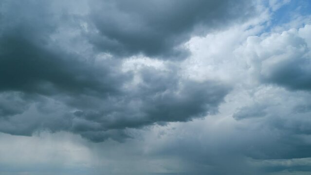 Overcast cloudiness weather. Moving dramatic clouds. Hurricane skies. Weather and overcast concept. Timelapse.