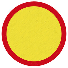yellow sign blank space for picture, painting, card or photo in the red circle frame with blank background