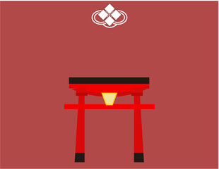 和風の飾り結びと鳥居。神社、正月、紐、和柄、縁結び。ベクターイラスト