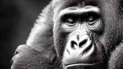 Grayscale closeup shot of the face of a gorilla © Chrixxi/Wirestock Creators