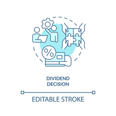 Dividend decision turquoise concept icon. Earnings distribution. Financial solution abstract idea thin line illustration. Isolated outline drawing. Editable stroke. Arial, Myriad Pro-Bold fonts used